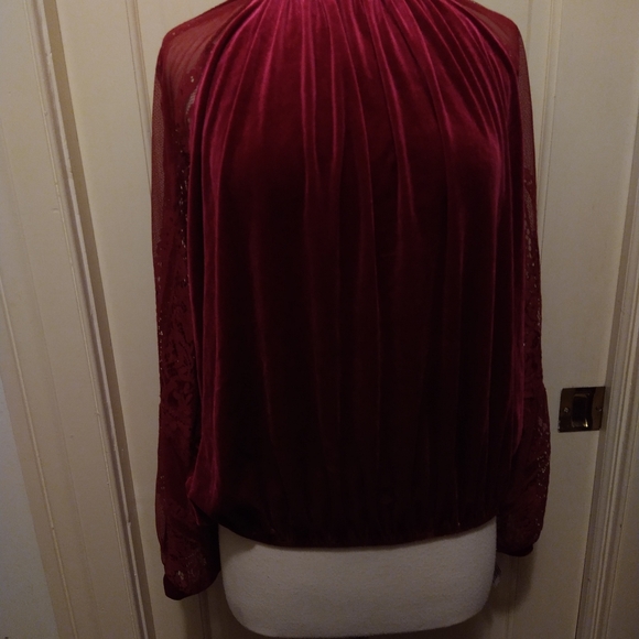Free People Tops - Free People Velvet/lace Balloon sleeves Red Raspberry NWT Size L